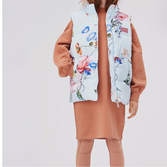 Molo sky blue pink rose Heike Floral Puffer Vest girls 176 / 16 XL - Picture 2 of 6